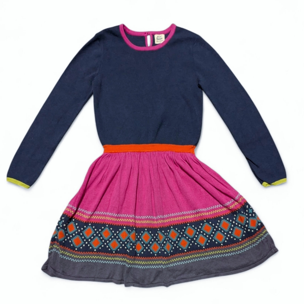 Mini Boden Navy, Pink & Orange Patterned Knit Dress